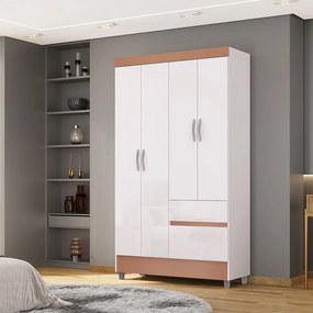 Guarda Roupa Flex Solteiro Abruzzo 4 Portas de Bater 2 Gavetas Branco/Terracota G98 - Gran Belo