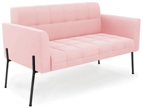 Sofá Namoradeira 2 Lugares Pé de Ferro Preto Elisa Suede D03 - D'Rossi - Rosa Bebê