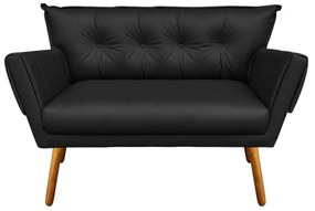 Kit 01 Namoradeira E 02 Poltronas Giratória Anitta Corino Base Madeira MA30 D03 - D'Rossi - Preto