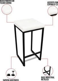 Banqueta Alta para Cozinha Industrial Kit 4 Nick Preto e Sintético D03 - D'Rossi - Branco