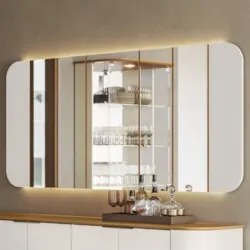 Espelho Decorativo Sala de Estar 152cm Com LED Zuni Off/Ypê N02 - Mpoz