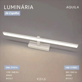 Arandela Aquila 40X15X5Cm Led 8W 3000K Ip44 Branco | Opus Hm 82765