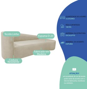Kit Sofá Curvo França 140cm LD. e 2 Poltronas Luiza Max Conforto, Elegância e Design Moderno Linho