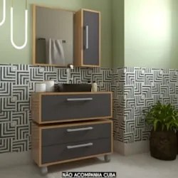 Gabinete Banheiro Gaveteiro e Espelheira Ingrid Mel/Grafite F10 - Mpoz