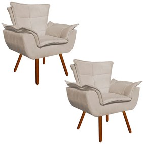 Poltrona Sala de Estar Pé Palito de Madeira Kit 2 Opala Suede Bege D03 - D'Rossi