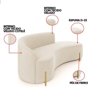 Sofá 4 Lugares Orgânico 220cm Pé Dourado Morgan Veludo/Cotelê - Bege