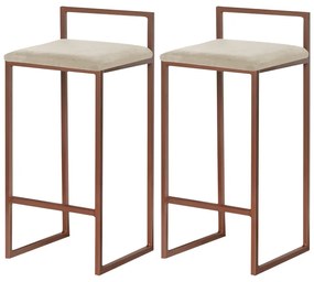 Kit 2 Banqueta Decorativa Selena Base Bronze Veludo Bege G41 - Gran Belo
