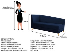 Recamier Valéria 140cm Lado Direito Suede Azul Marinho - ADJ Decor