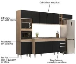 Armário de Cozinha Modulada 5 Peças CP18 Balcão com Pia Inox Castanho/