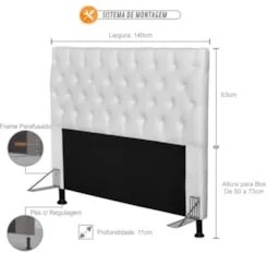 Cabeceira Cama Box Casal 140cm Cristal Sintético Branco - MV Estofados