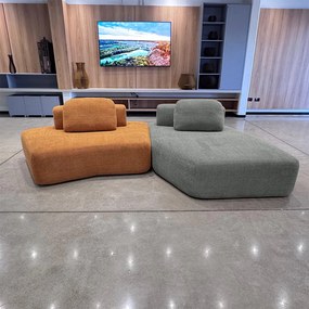 Sofá Ilha Sala de Estar Modulado Dakota com Chaise Encosto Almofadas Soltas Bouclê Rústico Terracota/Cinza G33 - Gran Belo