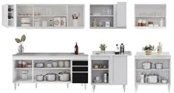 Armário de Cozinha Modulado de Canto 7 Peças CP36 com Pia Inox Branco/