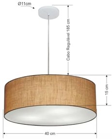 Lustre Pendente Cilíndrico Md-4132 Cúpula em Tecido 40x15cm Palha - Bivolt