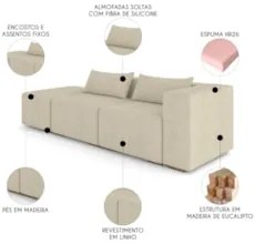 Sofá 4 Lugares 323cm Com Puff Esquerdo Fay Linho Bege Z55 - Mpozenato