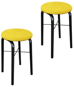 Kit 02 Banquetas Baixa Manu Suede - Amarelo