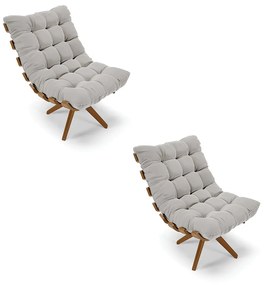 Poltrona Giratoria Costela Kit 2 Veludo Base de Madeira MA30 M11 - D'Rossi - Cinza