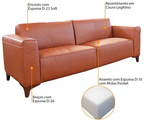 Sofá de Couro 2 Lugares Devon 166cm M06 Cor Crystal Avermelhado 467- ADJ DECOR