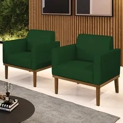 Poltrona Base Madeira Castanho Kit 2 Maressa Veludo Luxo Verde - Ibiza