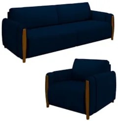 Conjunto Sofá 3 Lugares 223cm e Poltrona 98cm Amaranto Z32 Veludo Azul