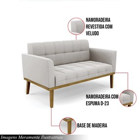 Poltrona Namoradeira Decorativa Karen Pés Fixo em Madeira Castanho Veludo Cinza G19 - Gran Belo