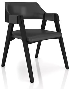 Cadeira Sala de Jantar e Jogos Carteados Madeira Maciça Poker PU Grafite/Preto G42 - Gran Belo