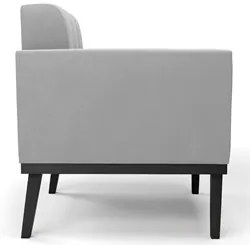 Sofá Namoradeira e 1 Poltrona Base Madeira Preto Ana Suede Cinza - Ibi