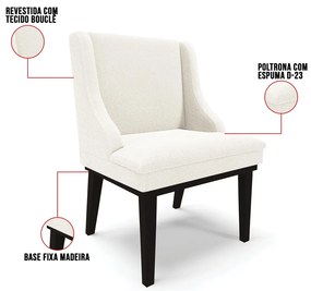 Cadeira Sala de Jantar Base Madeira Preto Kit 6 Liz Bouclê D03 - D'Rossi - Off White