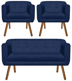 KIT 01 NAMORADEIRA E 02 POLTRONAS JULIA  - Azul Marinho