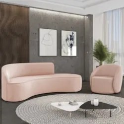 Sofá 4 Lugares 220cm Wendi e Poltrona Steve Veludo Rose I01  - Mpozena