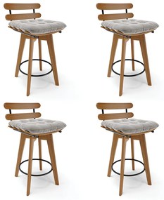 kit 04 Banquetas Giratória Costela Veludo Cinza Base Madeira MA70 - D'Rossi