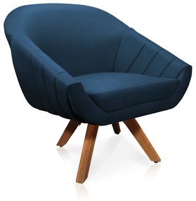 Kit 01 Namoradeira 02 Lugares e 01 Poltrona Giratória Giovana Suede Base Madeira MM30 - D'Rossi - Azul Marinho