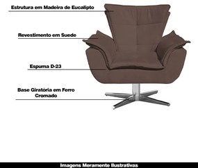 Poltrona Decorativa Base Giratória Cromada Charger Suede Marrom G19 - Gran Belo