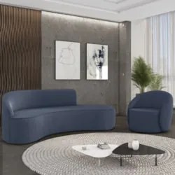Sofá 4 Lugares 220cm Wendi e Poltrona Steve Suede Azul Marinho I01  -