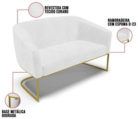 Sofá 2 Lugares Namoradeira Industrial Dourado Stella Sintético PU D03 - D'Rossi - Branco