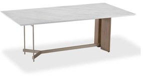 Mesa de Jantar Meyze Retangular Tampo com Vidro Pintado Pés e Travessa Aço Carbono Base Laminado Melamínico