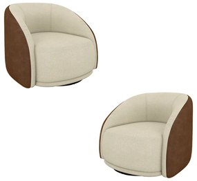 Kit 2 Poltronas Decorativas Jenny Base Giratória em Metal Preto Bouclê Off White/Marrom G45 - Gran Belo