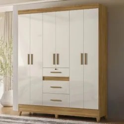 Guarda Roupa Casal 165cm 6 Portas Tati Freijó/Off Z17        - Mpozena