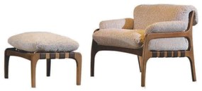Poltrona com Puff Miramor Estofada Assento com Base Recouro Detalhe Costas com Cintos de Couro Natural e Fivelas Estrutura Madeira