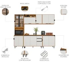 Armário de Cozinha CP03 260cm Nala Freijó UV/Off Acetinado Z44 - Mpoze