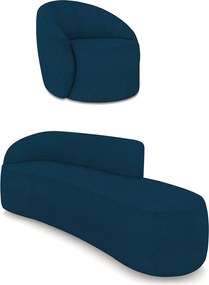 Sofá 4 Lugares Orgânico 220cm Morgan e Poltrona Lua Bouclê Azul D03 - D'Rossi