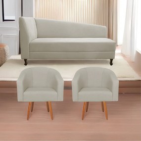 Kit Divã Recamier Heitor 185cm Lado Direito e 02 Poltronas Luiza Linho - ADJ Decor