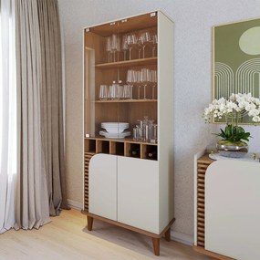 Cristaleira 2 Portas de Vidro e Adega Ewa Cozinha C04 - D'Rossi - Off White Matte e Freijó