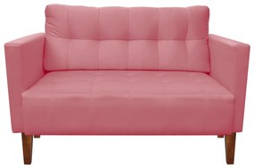 Sofá Namoradeira Livia Suede Rosê Pés Chanfrado Castanho - D'Rossi