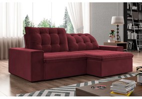 Sofá Retrátil 274 cm Sala de Estar Gabi Suede Bordô G52 - Gran Belo