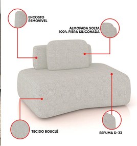 Sofá Módulo Canto 175cm Orgânico Sala Berlim Bouclê K01 - D'Rossi - Cinza claro