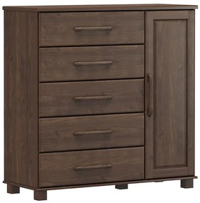 Cômoda Decorativa Madeira Maciça Naipe 5 Gavetas Café G74 - Gran Belo