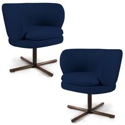 Kit 2 Poltronas Decorativas Melissa Base Xis Giratória Veludo C-304 Az