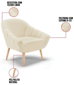 Poltrona Giovana Linho Pés Palito Natural D01 - D'Rossi - A19 Bege
