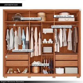 Guarda Roupa Casal Space com 6 Portas de Bater 4 Gavetas e Led MDP Freijo/Sued G11 - Gran Belo