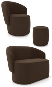 Sofá Namoradeira com Poltrona e Puff Orgânico Sala Malu Suede M11 - D'Rossi - Marrom